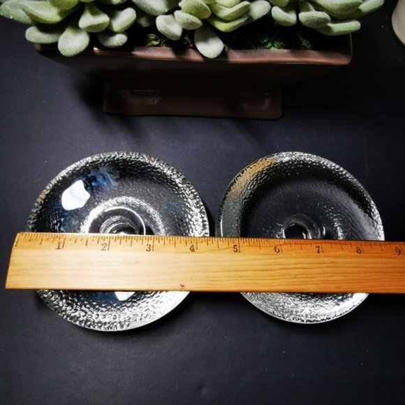 Pair of Discus Shaped Clear Glass Candle Stick Holders - Picture 10 of 13